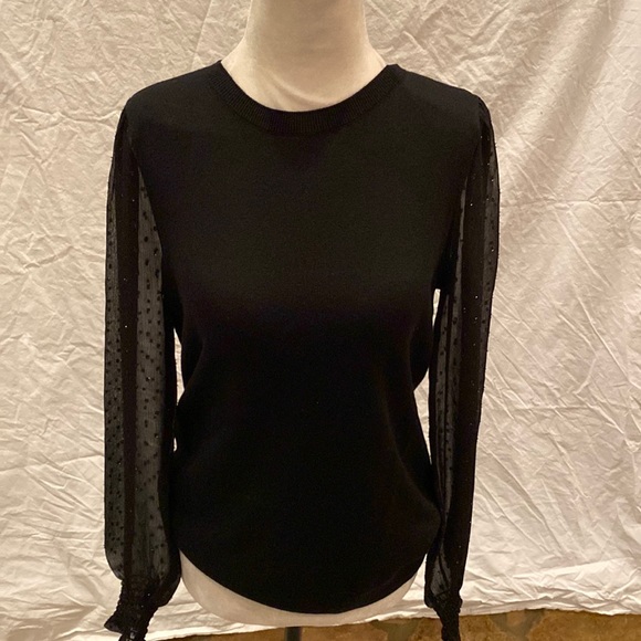 NWOT LOFT Black sweater with sheer shimmer sleeves. Beautiful. - Picture 1 of 6